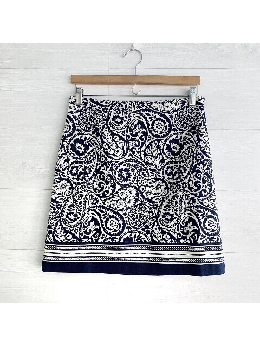NWT Talbots Blue White Floral Cotton A-Line Skirt Size 4 Side Zip